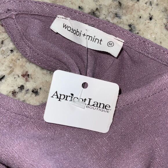 Wasabi+Mint Rayon Linen Puff Sleeve Cut Out Mini Swing Dress Purple NWT Medium - Picture 4 of 7